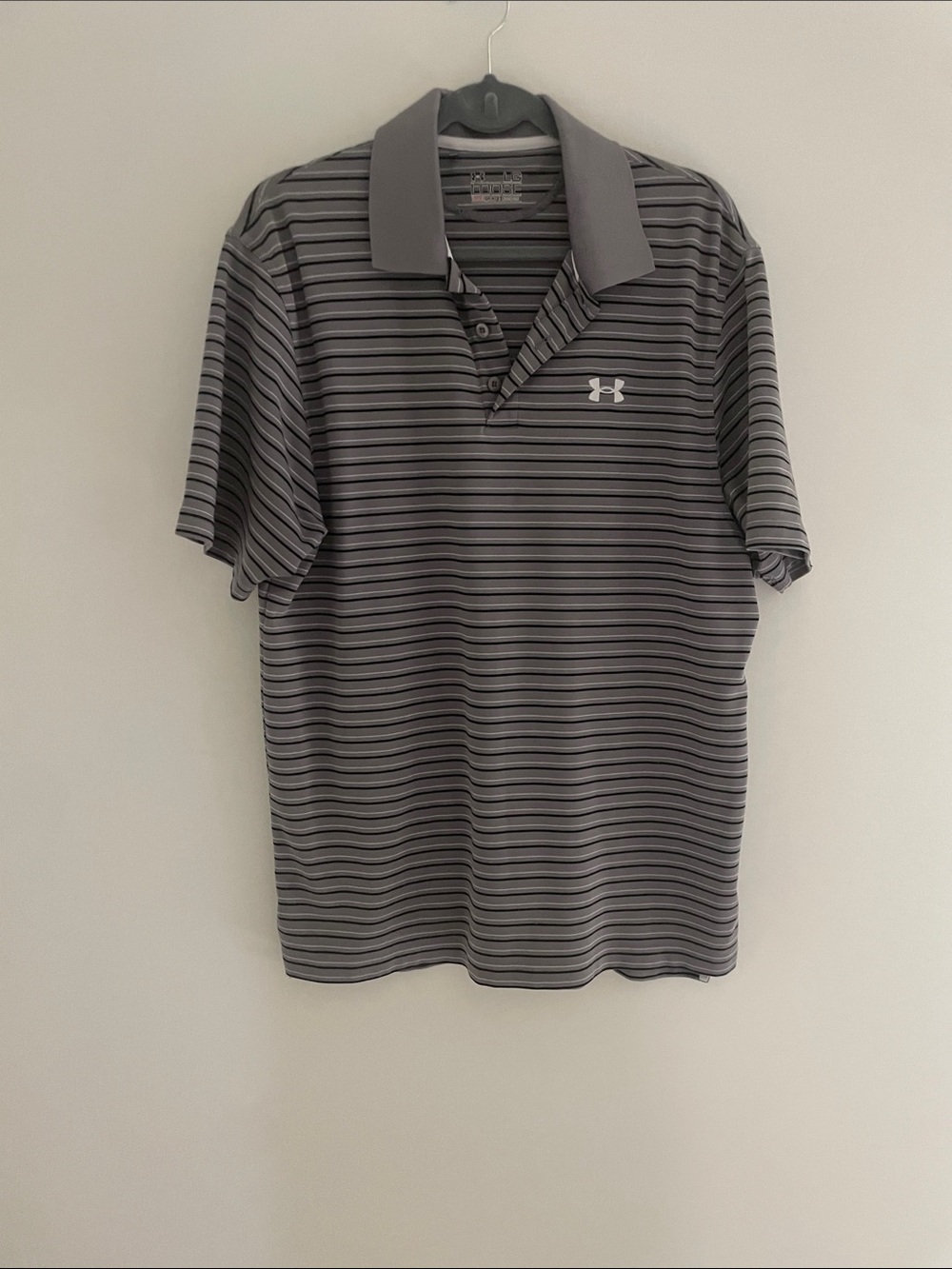 Under Armour Men's Gray and Black Striped Polo